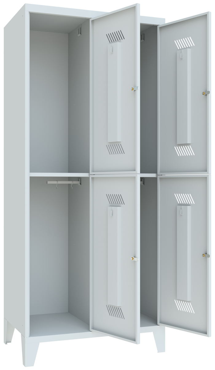 Pavoy Schließfach Spind mit Füßen 1850 x 800 x 500 mm - 4 Abteile mit Zylinderschloss - RAL 7035 Schließfach Schrank Stahl Fachbreite 400 mm mit Kleiderstange - Korpus lichtgrau | Türen lichtgrau (PA-60260-224-031-735) Bild-01