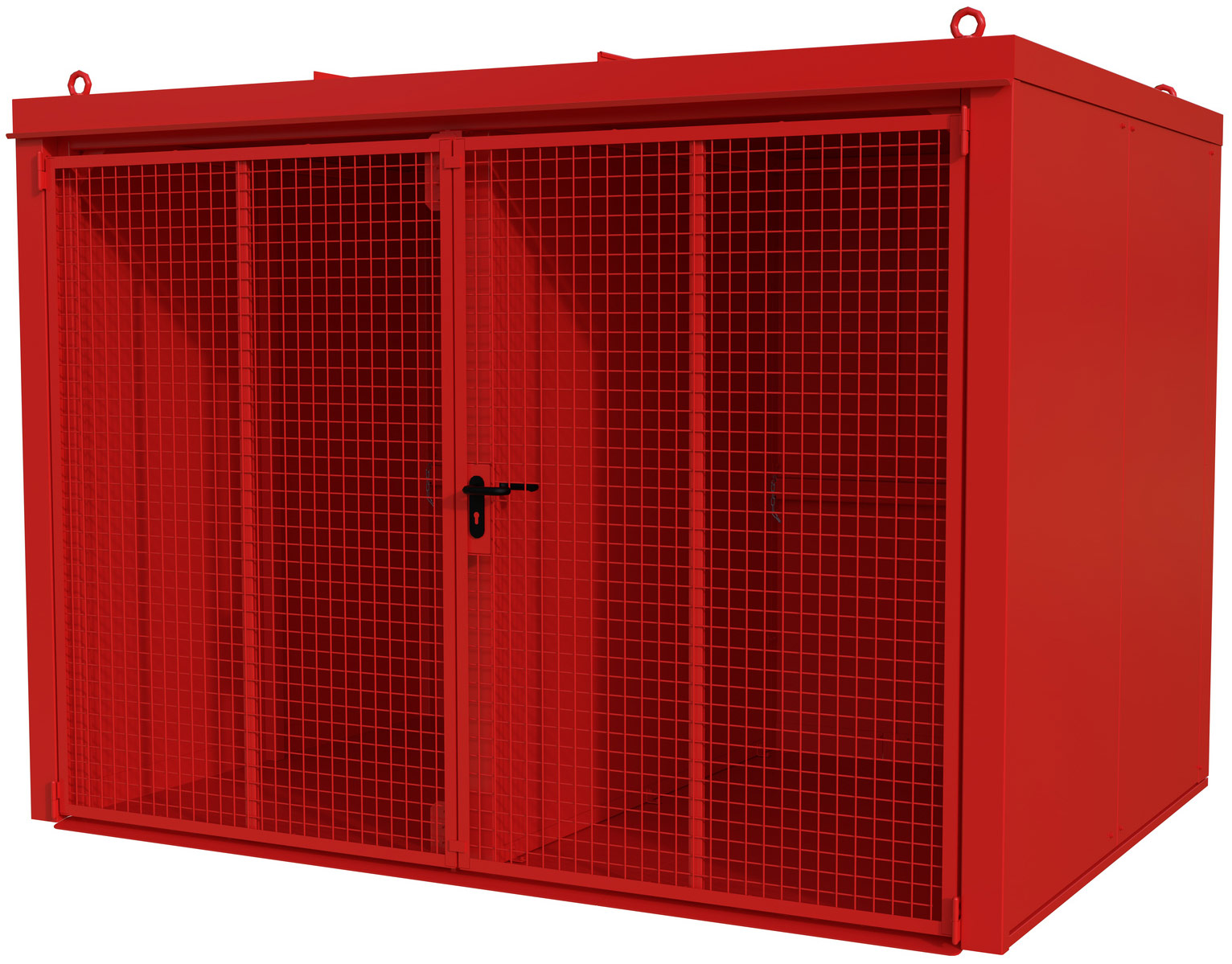 Bauer Gasflaschen-Container Stahl GFC-B|W M5 - RAL 3000 Gasflaschenlager feuerrot pulverbeschichtet mit F90 Trennwand, Tränenblechboden und Doppelflügeltor - Stahlschrank für 95 Flasche Ø 230 mm (BA-4477-35-1000-2) Bild-01