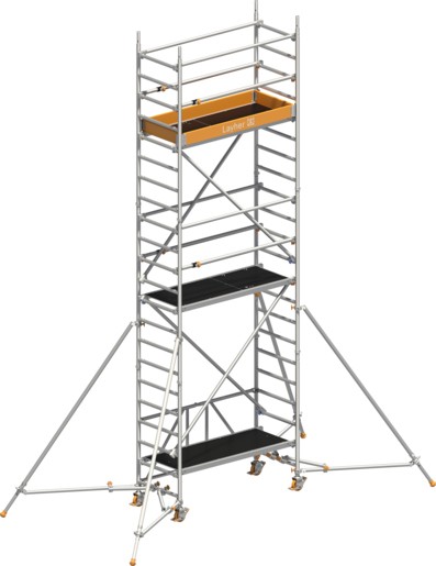 Rollgerüst Layher Zifa P2 hawego 1416235 mit Stützen und Telegeländer - Arbeitshöhe 6,66 m fahrbares Gerüst mit höhenverstellbarer Lenkrolle 400 und Diagonal- und Standleiter-Optimierung - Fahrgerüst Sicherheitsaufbau P2 mit teleskopierbaren Gerüststützen