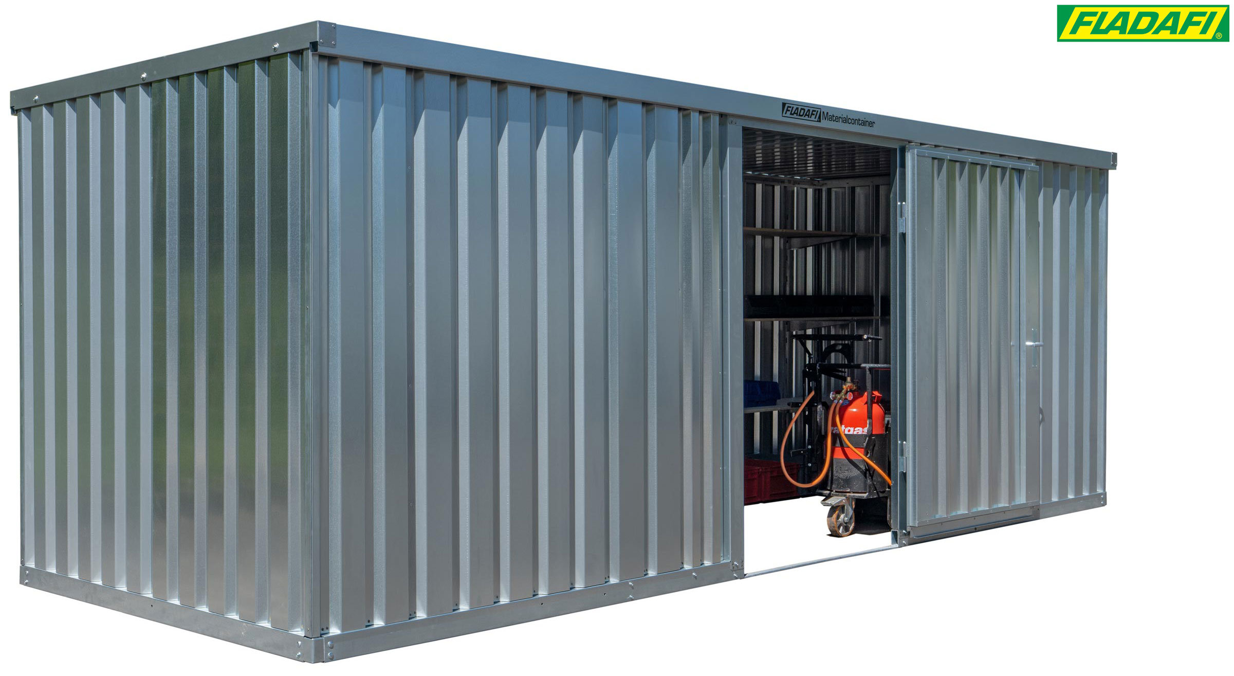 FLADAFI Materialcontainer 6080 x 2170 x 2150 mm ohne Boden - 1-flügelige Tür auf 6 m Seite Container MC 1600 mit Tür 1270 x 1890 mm - Lagercontainer 12 m² unmontiert (SB-F16210101) Bild-01