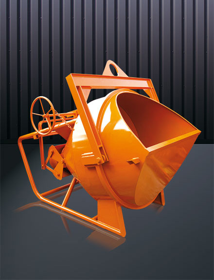 Eichinger Betonsilo 1018H|1 - 150 Liter Betonkübel rund mit Handrad und Bügel - zentraler Auslauf mit PVC-Schlauch Ø 200 mm - Betonbombe liegend zylindirsch-konische Form (EI-10180111460000) Bild-01