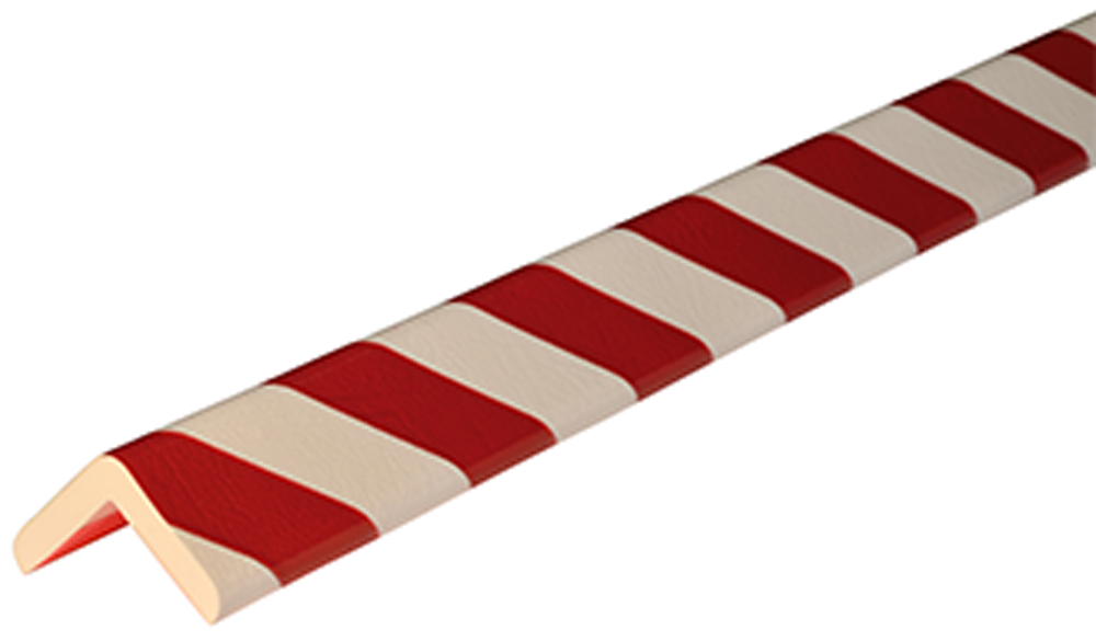 Knuffi Eckschutzprofil Typ H+ 60 x 60 mm rot | weiß PU - 1,00 m Standard Warnschutz Profil L-Winkel aus Polyurethan - Eckprofil gestreift mit selbstklebenden Kanten (SM-PH-11117) Bild-01
