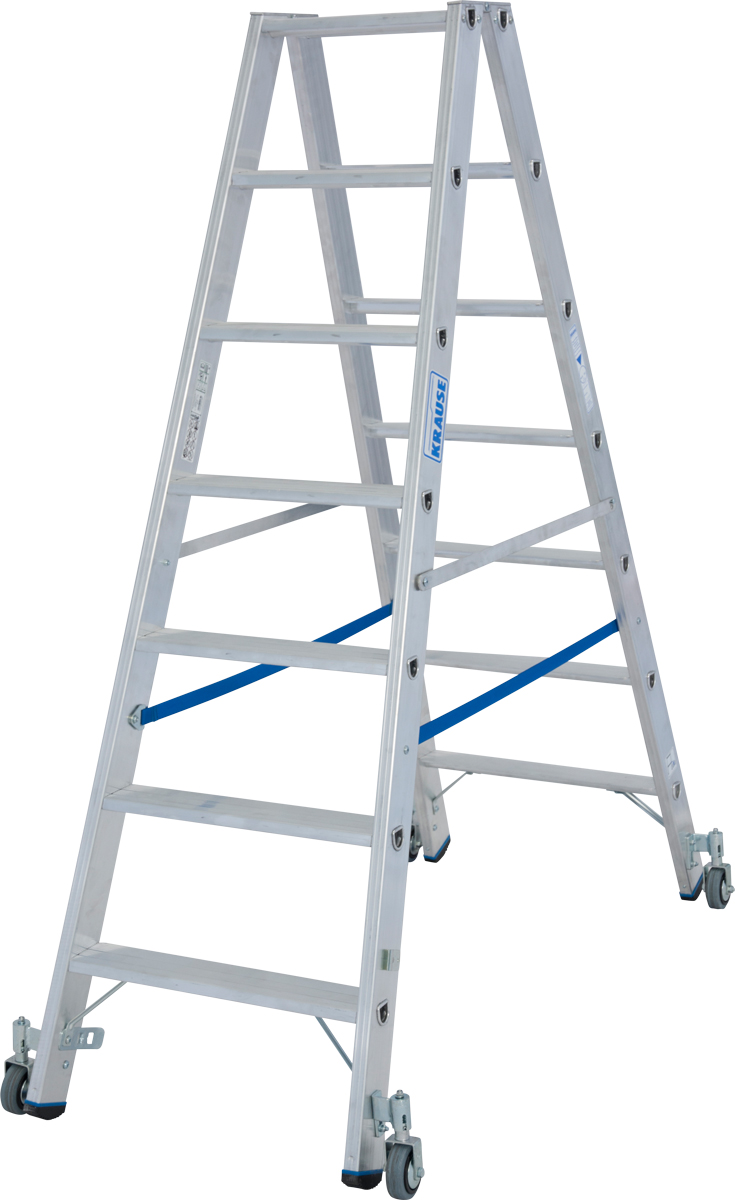 Krause Alu-Stufendoppelleiter fahrbar 2x7 Stufen