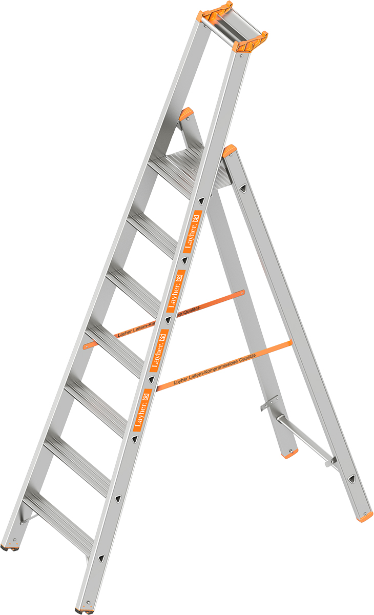 Stufen-Stehleiter einseitig begehbar Aluminium eloxiert