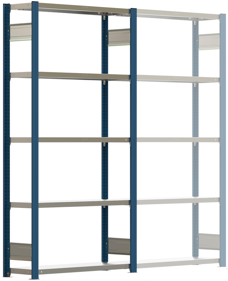 Regalwerk BERT Lagerregal 150|5 Grundfeld 2000 x 1005 x 300 mm - RAL 5010 Regal mit Kreuzdiagonalen - Fachlast 150 kg - 5 Stahlfachböden verzinkt | Regalrahmen enzianblau pulverbeschichtet (RW-B3-43121-30-EB) Bild-01