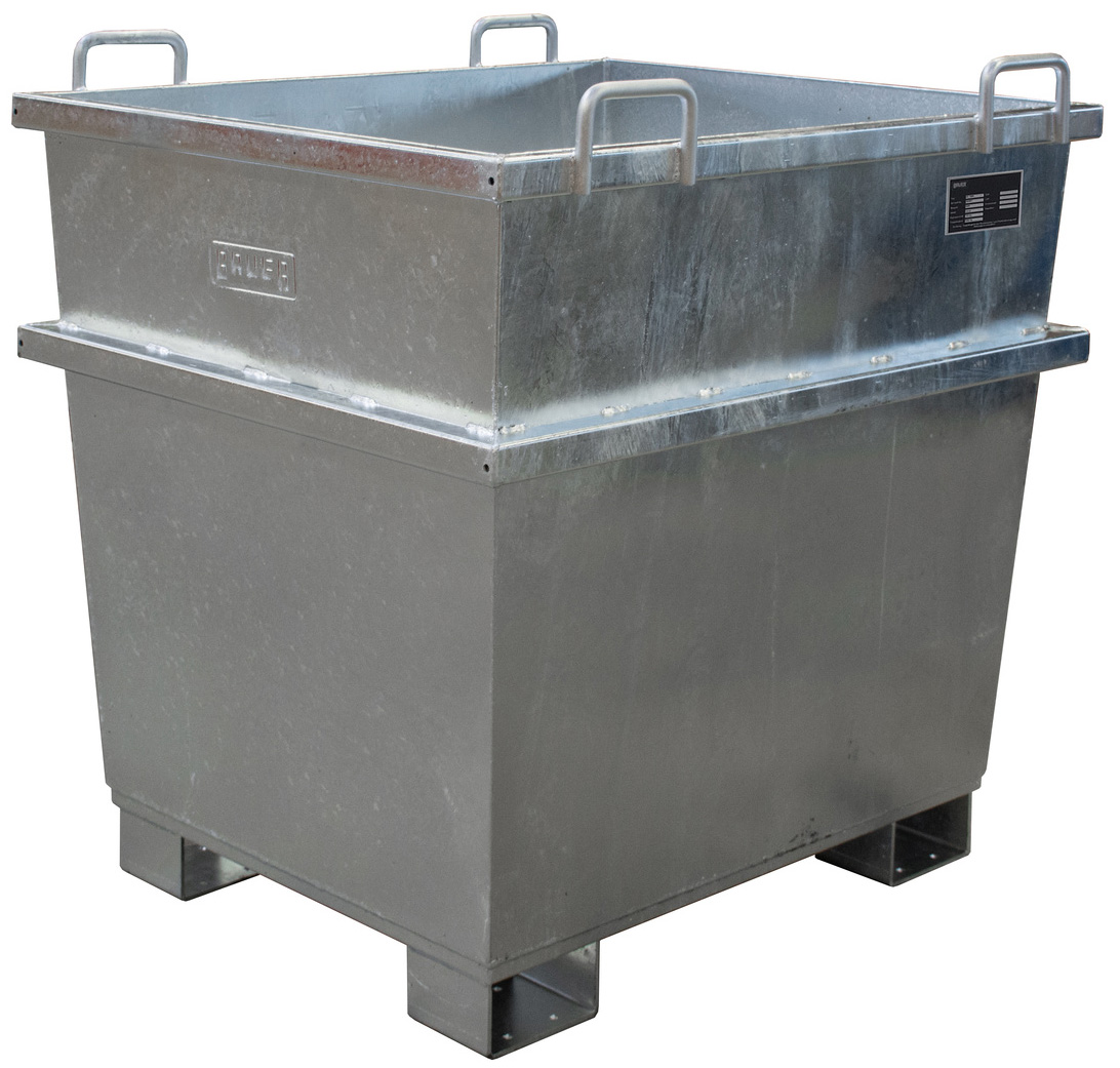 Bauer Stapelcontainer UC-1000 - verzinkt Stapelbehälter 1000 Liter für Stapler und Kran - Schuttmulde Stahl verzinkt (BA-4472-07-0000-7) Bild-01