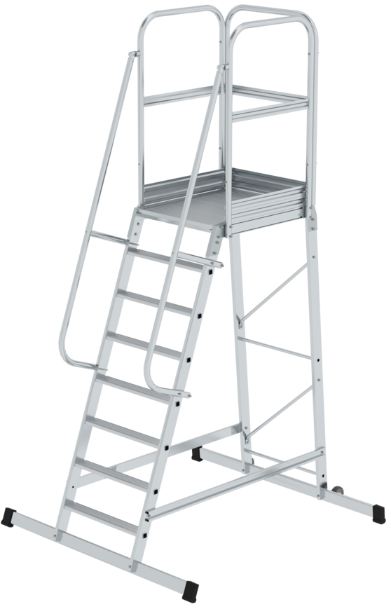 Günzburger Plattformleiter mit Rollen 8 Stufen Leiter fahrbar und klappbar mit beidseitigem Handlauf (GB-303108) Bild-01