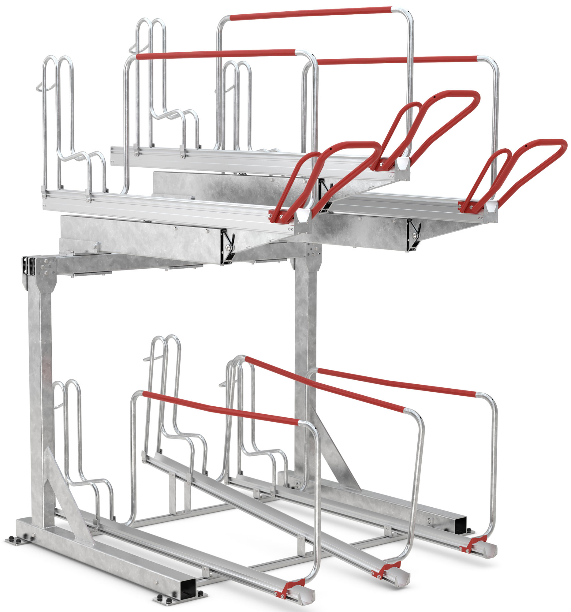 WSM Fahrradständer Doppelstockparker BikeHub Stahl - Economy 1|06 Doppelstockparksystem mit Hoch- und Tiefeinstellung einseitig befahrbar - Bügelparker Stahl verzinkt (WSM-105600042) Bild-01