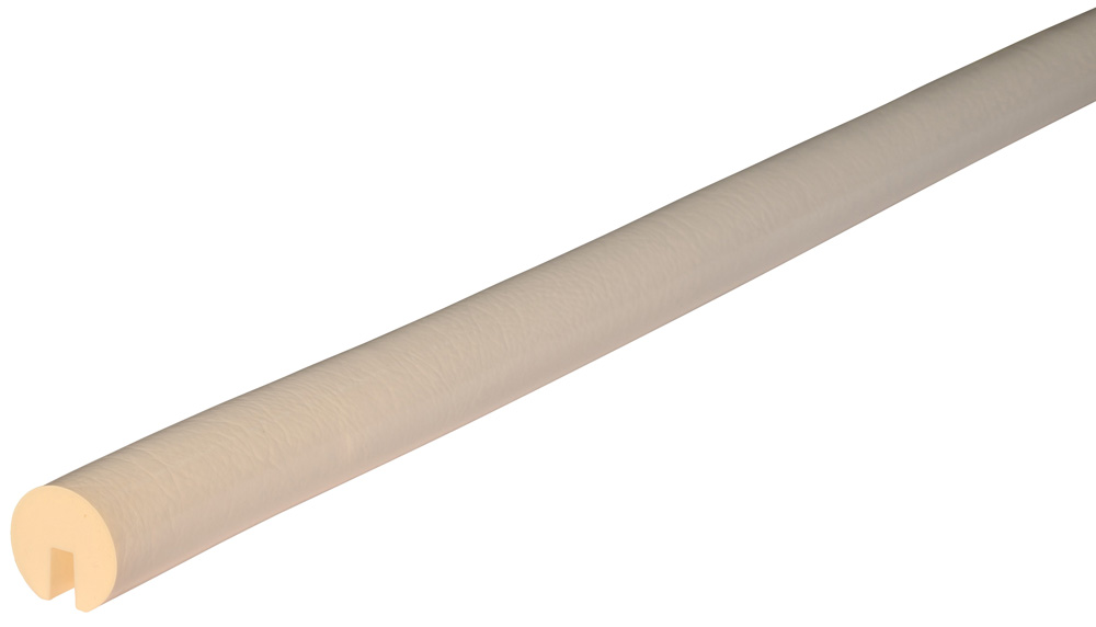 Knuffi Kantenschutzprofil Typ B Ø 40 mm weiß PU - 1,00 m Standard Warnschutz Profil Rundprofil mit U-Aussparung aus Polyurethan - Randprofil einfarbig mit selbstklebenden Kanten (SM-PB-10311) Bild-01
