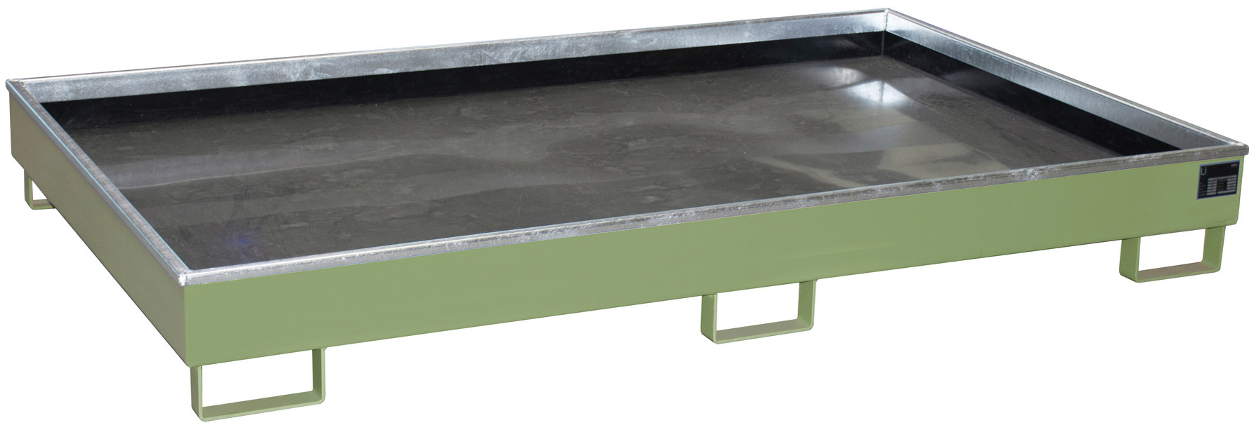 Bauer Regalwanne Stahl RW 2200-2 PE - RAL 6011 Auffangbehälter mit PE-Einsatz für Regalfeldlänge 2200 mm - Stahlwanne resedagrün pulverbeschichtet mit 1000 Liter Auffangvolumen  (BA-4518-61-0000-4) Bild-01
