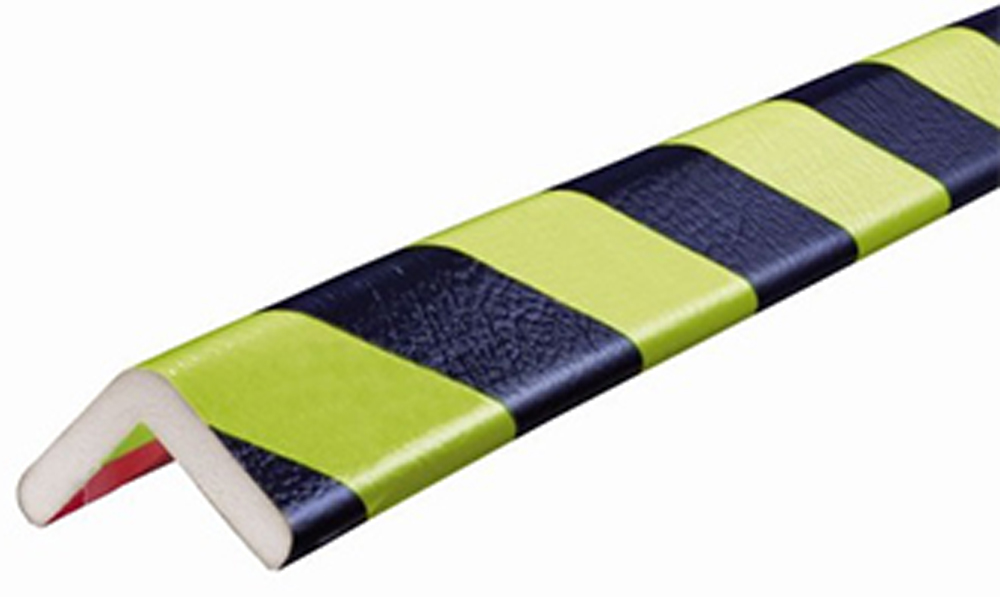 Knuffi Eckschutzprofil Typ H+ 60 x 60 mm neon | schwarz PU - 1,00 m Standard Warnschutz Profil L-Winkel aus Polyurethan - Eckprofil gestreift mit selbstklebenden Kanten (SM-PH-17717) Bild-01