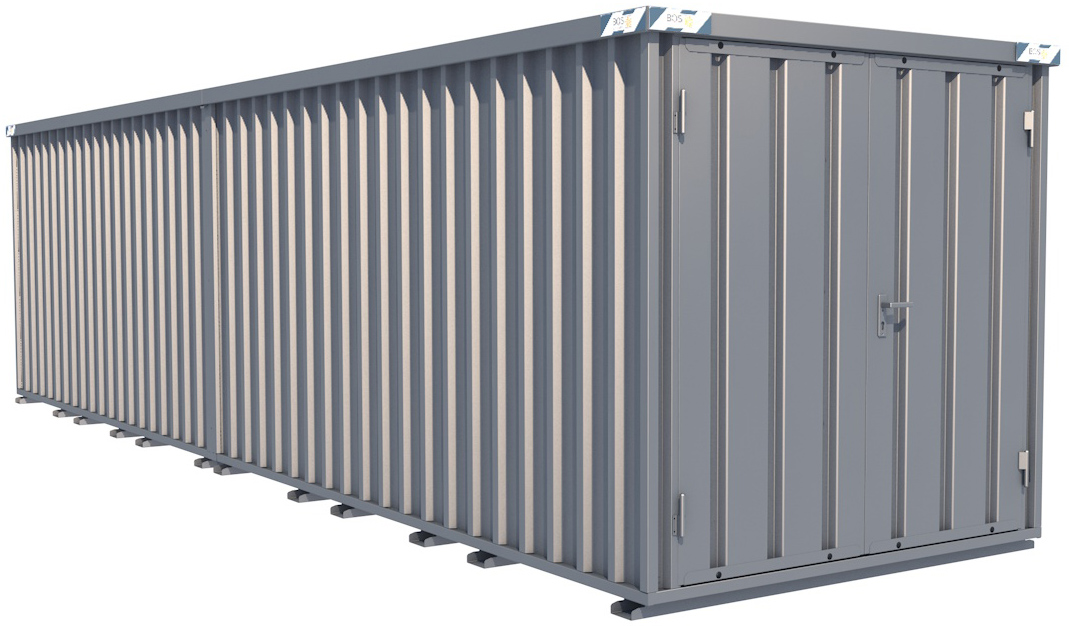 BOS Container Combination 8200 x 2100 x 2100 mm - 2-flügelige Tür auf 2 m Seite Lagercontainer mit Tür 1750 x 1890 mm - Materialcontainer 8x2 m Serie SCC2100+ unmontiert (BOS-SCC2100-8x2-SZ) Bild-01
