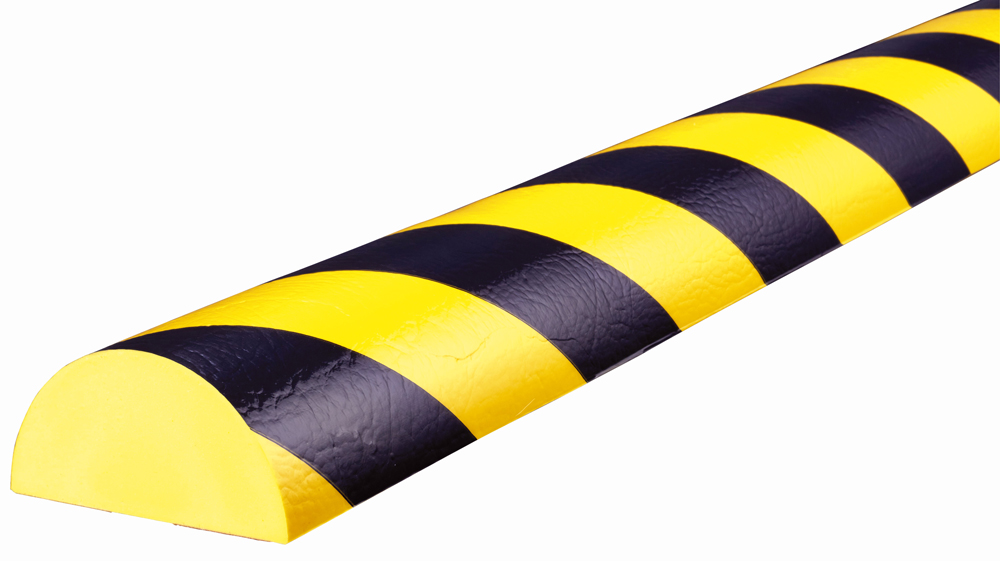 Knuffi Wandschutz Profil Typ C+ 70 x 35 mm PU - zweifarbig gestreift Warnschutz Profil Rundprofil halbrund abgeflacht aus Polyurethan - Flächenprofil gestreift - verschiedenen Ausführungen (SM-C-PC-11012) Bild-01