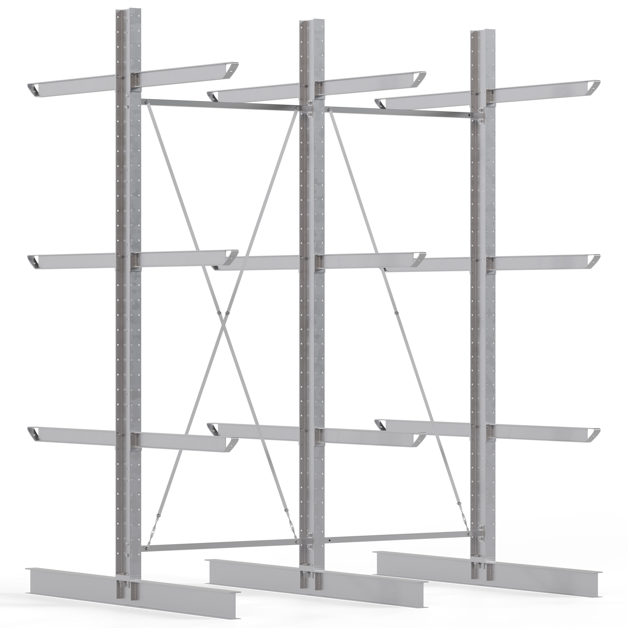 Regalwerk KARL HEAVY 2500 Kragarmregal doppelseitig Komplettset 4000 x 3060 x 2580 mm Schwerlastregal verzinkt 2 Felder mit Kragarmlast 800 kg | Ständerlast 2500 kg - 4 Ebenen | Kragarme frei verstellbar (RW-B6-70510-12-S1) Bild-01