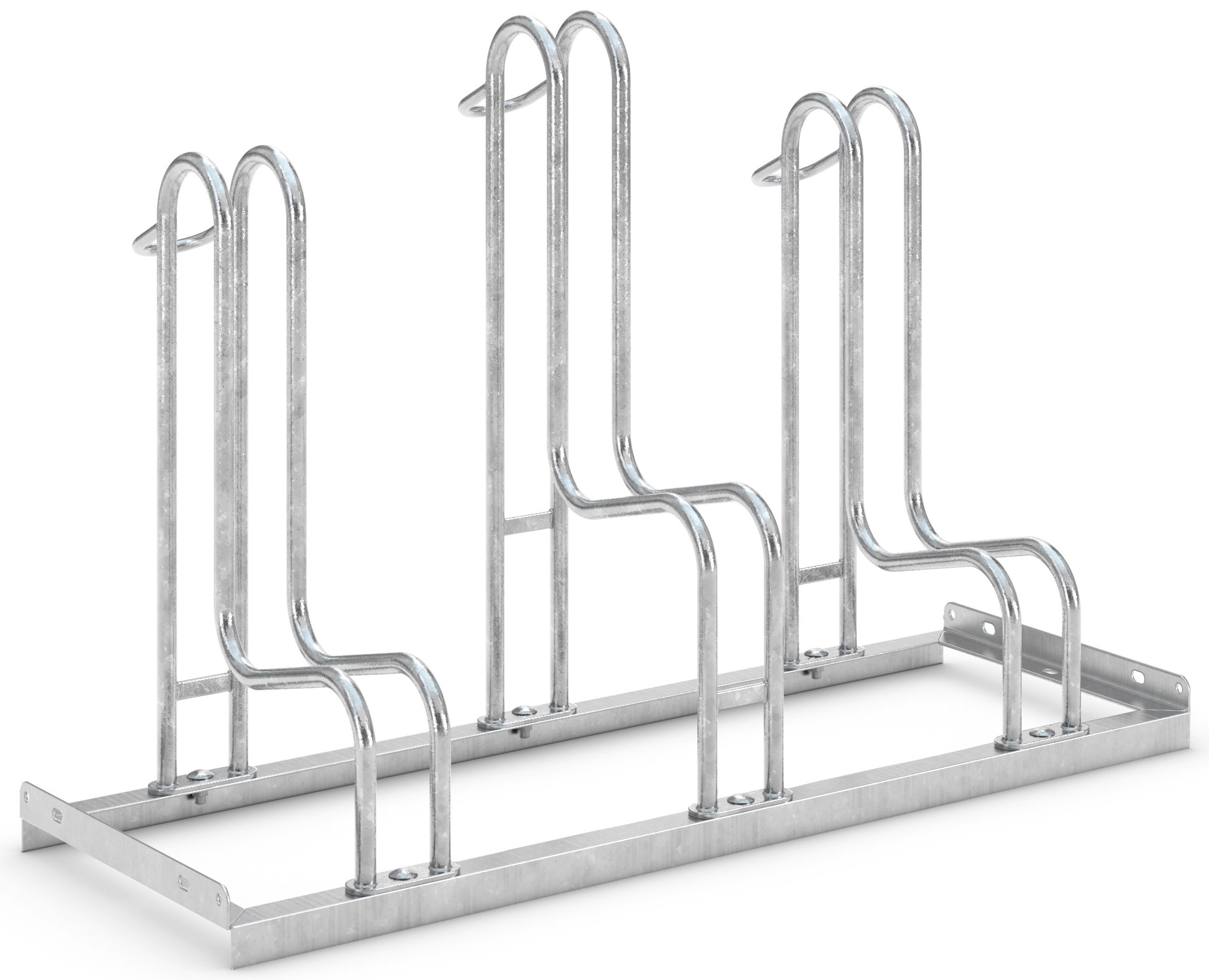 WSM Fahrradständer Standparker 4053 Stahl - 3 Einstellplätze Fahrradparker zweiseitig befahrbar schmal - Radabstand 350 mm - Bügelparker Stahl verzinkt  (WSM-105800003) Bild-01