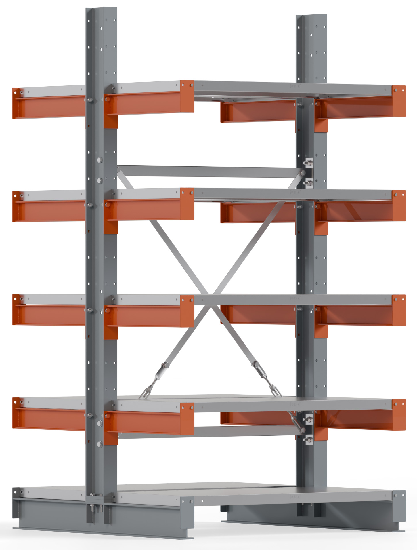 Regalwerk KARL BASIC 2150 Kragarmregal Stahlboden doppelseitig Grundfeld 2000 x 1000 x 500 mm Lagerregal mit Kragarmlast 870 kg | Ständerlast 2150 kg - 2x5 Ebenen mit Fachböden | Kragarme frei verstellbar (RW-B6-54110-50) Bild-01