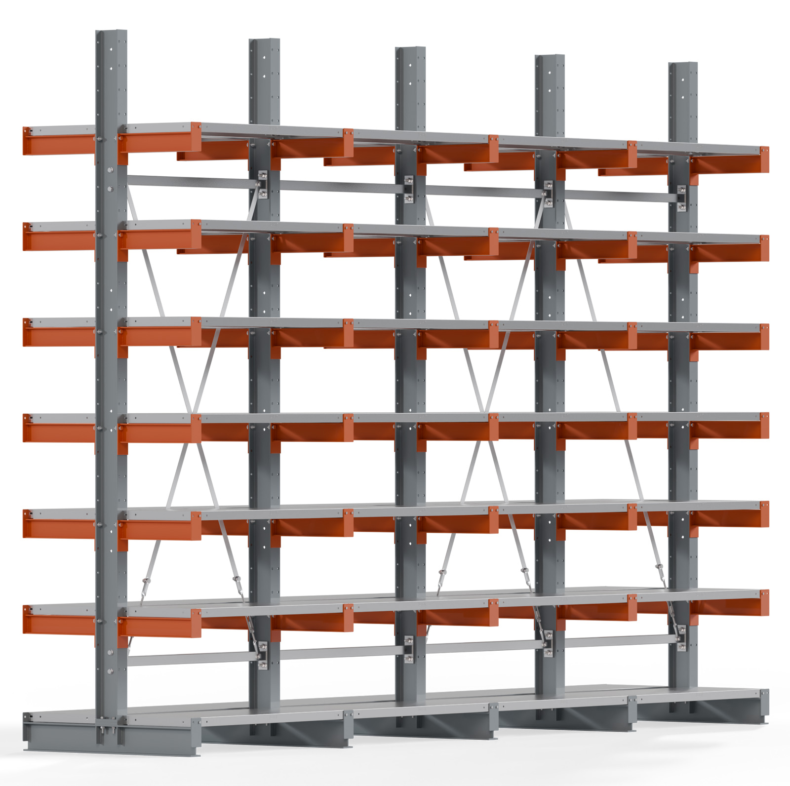 Regalwerk KARL BASIC 2250 Kragarmregal Stahlboden doppelseitig Komplettset 3000 x 4000 x 400 mm Lagerregal 4 Felder mit Kragarmlast 1100 kg | Ständerlast 2250 kg - 2x7 Ebenen mit Fachböden | Kragarme frei verstellbar (RW-B6-54310-40-S3) Bild-01