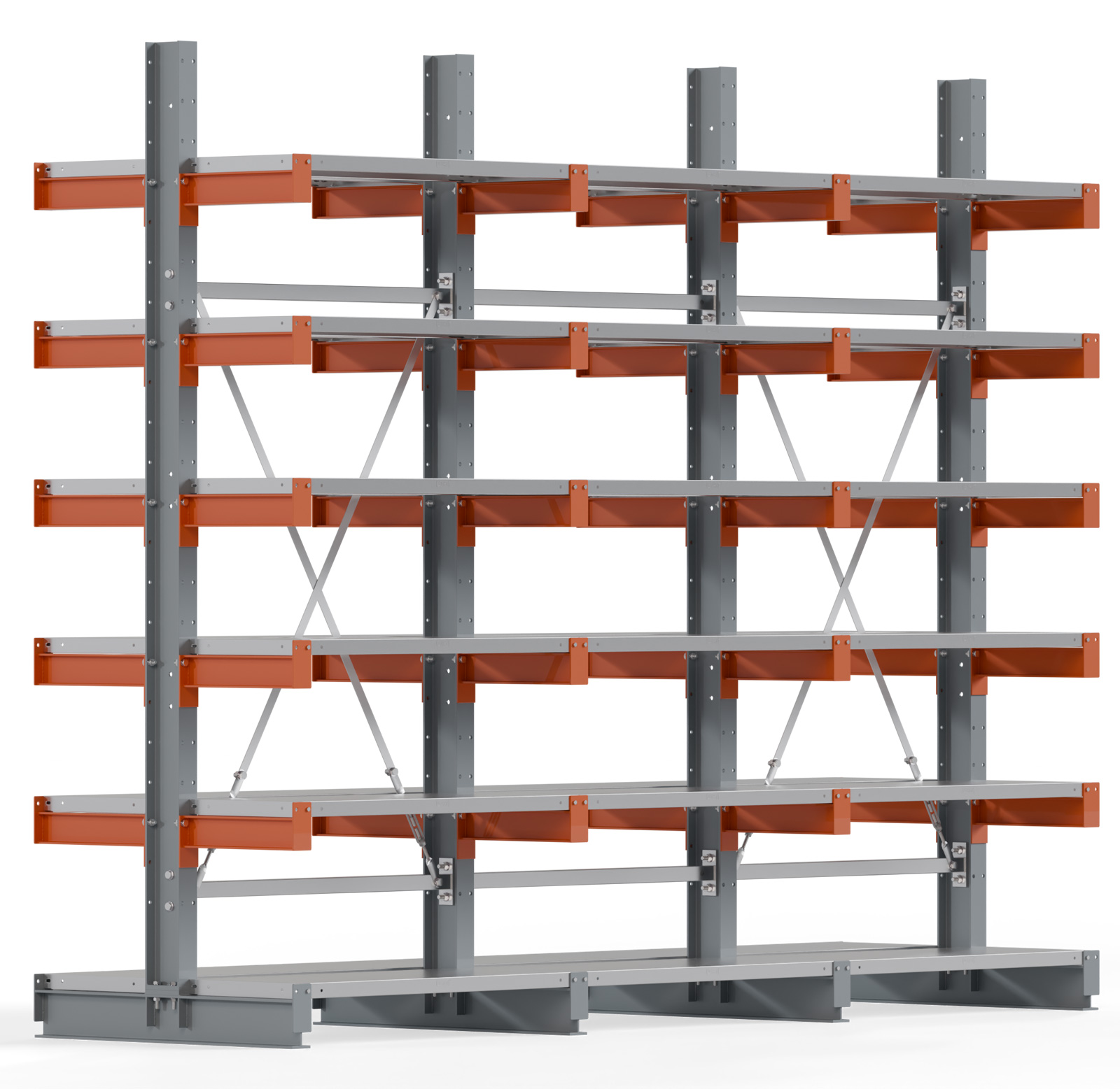 Regalwerk KARL BASIC 2500 Kragarmregal Stahlboden doppelseitig Komplettset 2500 x 3000 x 400 mm Lagerregal 3 Felder mit Kragarmlast 1100 kg | Ständerlast 2500 kg - 2x6 Ebenen mit Fachböden | Kragarme frei verstellbar (RW-B6-54210-40-S2) Bild-01
