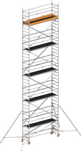 Fahrgerüst Layher Uni Standard P2 hawego 1411129 mit Stützen und Telegeländer - Arbeitshöhe 11,20 m fahrbares Gerüst mit Standleiter-Optimierung - Rollgerüst Sicherheitsaufbau P2 mit Gerüststützen (LS-1411129-H) Bild-01