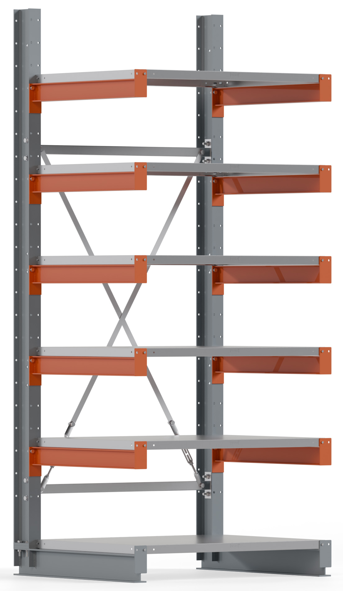 Regalwerk KARL BASIC 1300 Kragarmregal Stahlboden einseitig Grundfeld 2500 x 1000 x 800 mm Lagerregal mit Kragarmlast 660 kg | Ständerlast 1300 kg - 6 Ebenen mit Fachböden | Kragarme frei verstellbar (RW-B6-54200-80) Bild-01