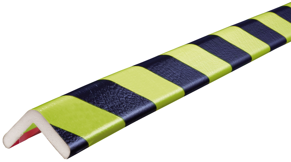 Knuffi Eckschutzprofil Typ H 45 x 45 mm neon | schwarz PU - 1,00 m Standard Warnschutz Profil L-Winkel aus Polyurethan - Eckprofil gestreift mit selbstklebenden Kanten (SM-PH-10717) Bild-01
