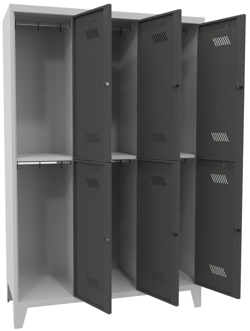 Pavoy Schließfach Spind mit Füßen 1850 x 1200 x 500 mm - 6 Abteile mit Zylinderschloss - RAL 7035 | 7016 Schließfach Schrank Stahl Fachbreite 400 mm mit Kleiderstange - Korpus lichtgrau | Türen anthrazitgrau (PA-60260-324-031-735716) Bild-01