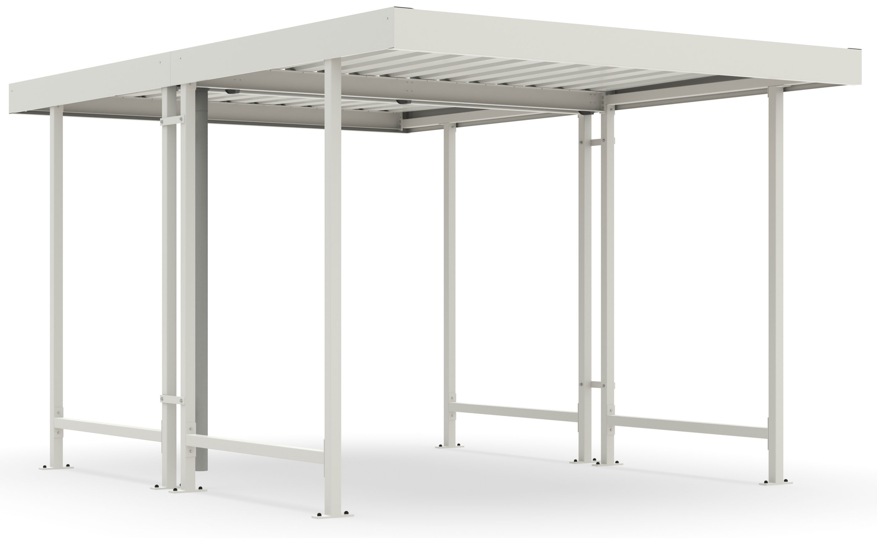 WSM Überdachung Leipzig doppelseitig - L42 Grundeinheit Bausatz - RAL 9002 Unterstand Stahl pulverbeschichtet grauweiß mit Trapezblechdach grauweiß - Fahrradunterstand ohne Wandelemente (WSM-102001869) Bild-01