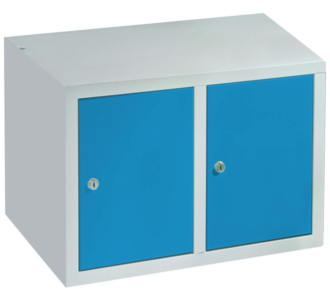 Pavoy Spind Aufsatz 395 x 800 x 500 mm - 2 Abteile mit Zylinderschloss - RAL 7035 | 5012 Garderobenschrank Aufsatz Stahl Fachbreite 400 mm - Korpus lichtgrau | Türen lichtblau (PA-63268-214-001-735512) Bild-01