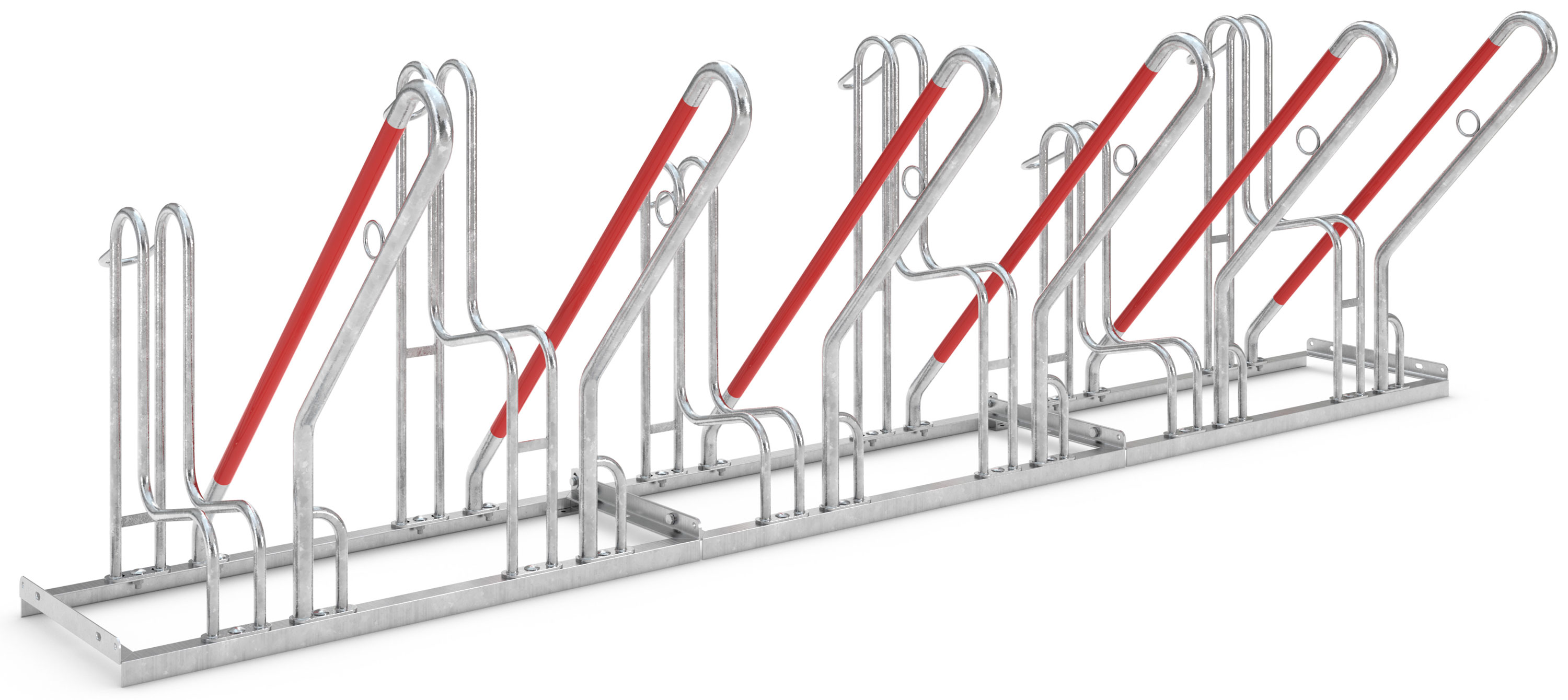WSM Fahrradständer Anlehnbügel 4506 XBF Stahl - 6 Einstellplätze Anlehnparker mit Befestigungsösen einseitig befahrbar breit - Radabstand 500 mm - Bügelparker Stahl verzinkt  (WSM-105800101) Bild-01