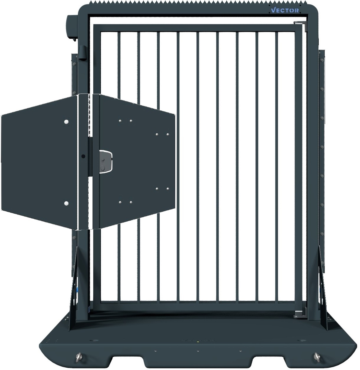 Schake Vector V-Door tiefschwarz - Fluchttür - Doppelstabzaunmodul Durchgangstür mobil mit Plattform zur Geländesicherung - RAL 9002 pulverbeschichtet mit Fluchttür (SK-VPDP22SFD0238) Bild-01