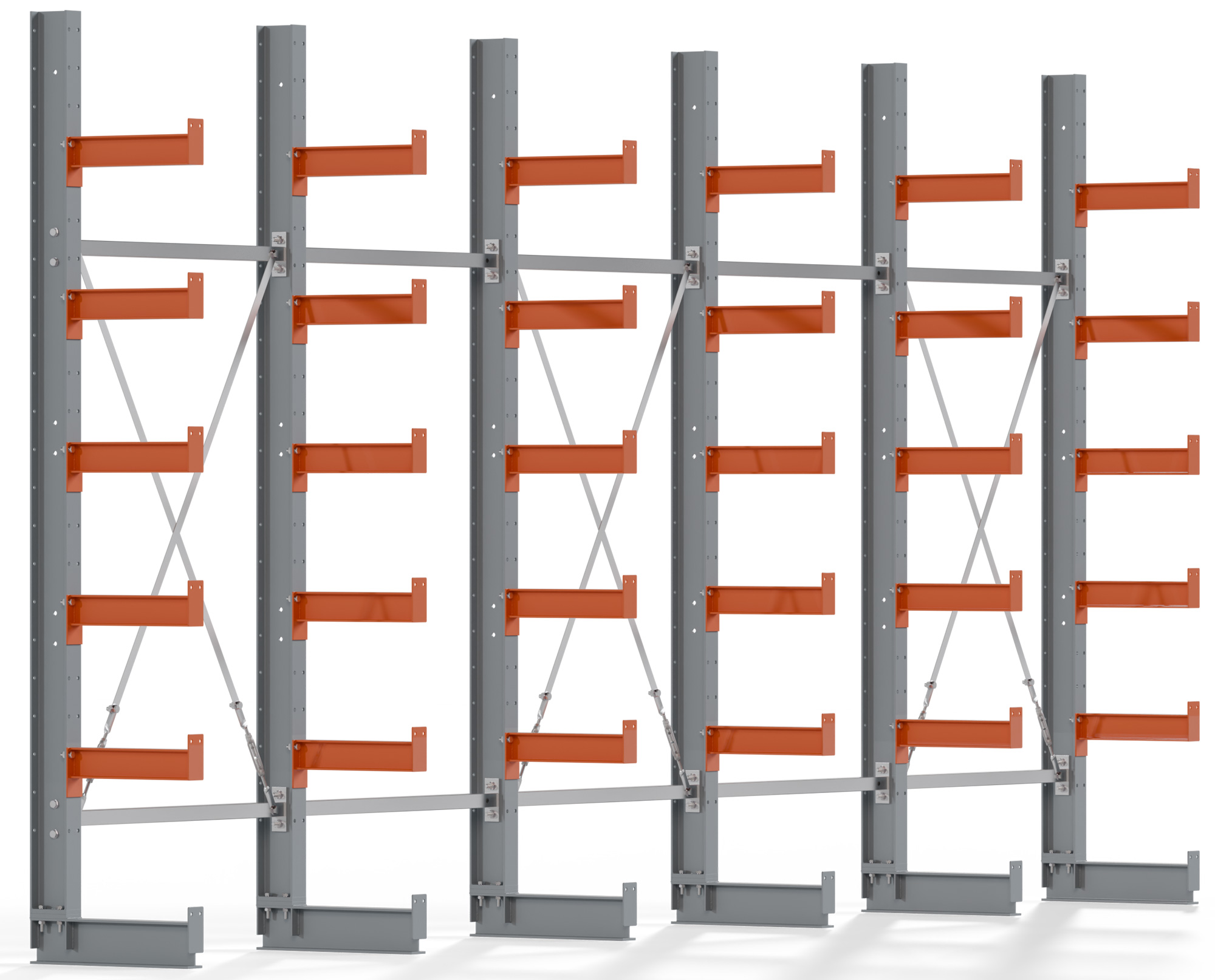 Regalwerk KARL BASIC 2500 Kragarmregal einseitig Komplettset 2500 x 5000 x 400 mm Lagerregal 5 Felder mit Kragarmlast 1100 kg | Ständerlast 2500 kg - 6 Ebenen | Kragarme frei verstellbar (RW-B6-50200-40-S4) Bild-01