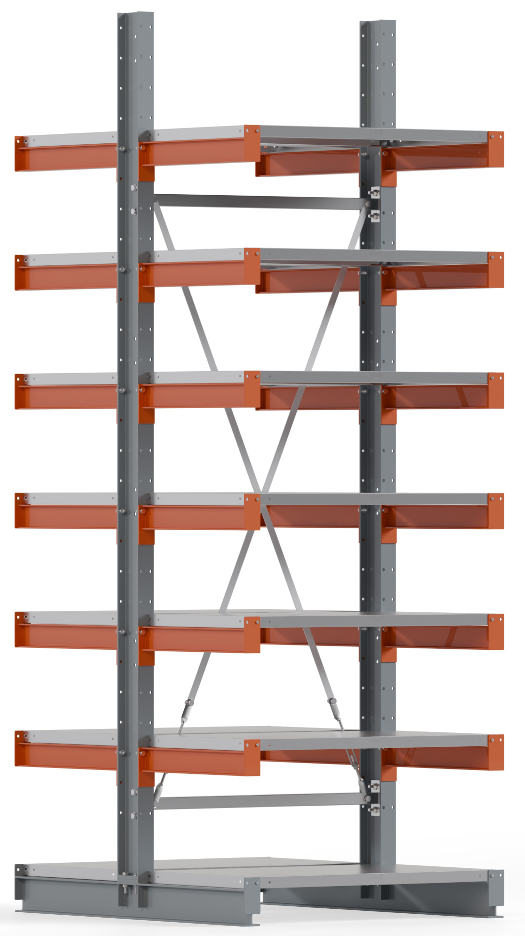 Regalwerk KARL BASIC 1550 Kragarmregal Stahlboden doppelseitig Grundfeld 3000 x 1000 x 600 mm Lagerregal mit Kragarmlast 730 kg | Ständerlast 1550 kg - 2x7 Ebenen mit Fachböden | Kragarme frei verstellbar (RW-B6-54310-60) Bild-01