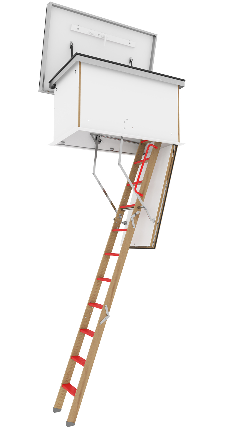 Roto Dachlukentreppe Bodentreppe Holz Designo Raumhöhe 230 - 280 cm | Rohbaumaß 120 x 60 cm Flachdachausstieg 3-teilig mit 6-Punkt Verriegelung | 0,29 W/m²K mit Lukendeckel 67 mm Stärke (RT-C213-65284) Bild-01