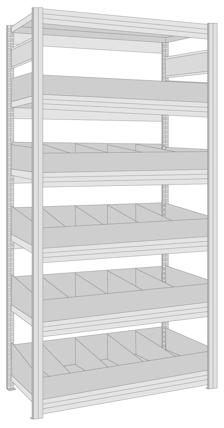 Regalwerk BERT Kleinteileregal 250 mit Schüttensets Grundfeld 2000 x 1005 x 600 mm Regal mit Tiefenriegel - Fachlast 250 kg - 5 Ebenen (RW-B3-83310-60) Bild-02