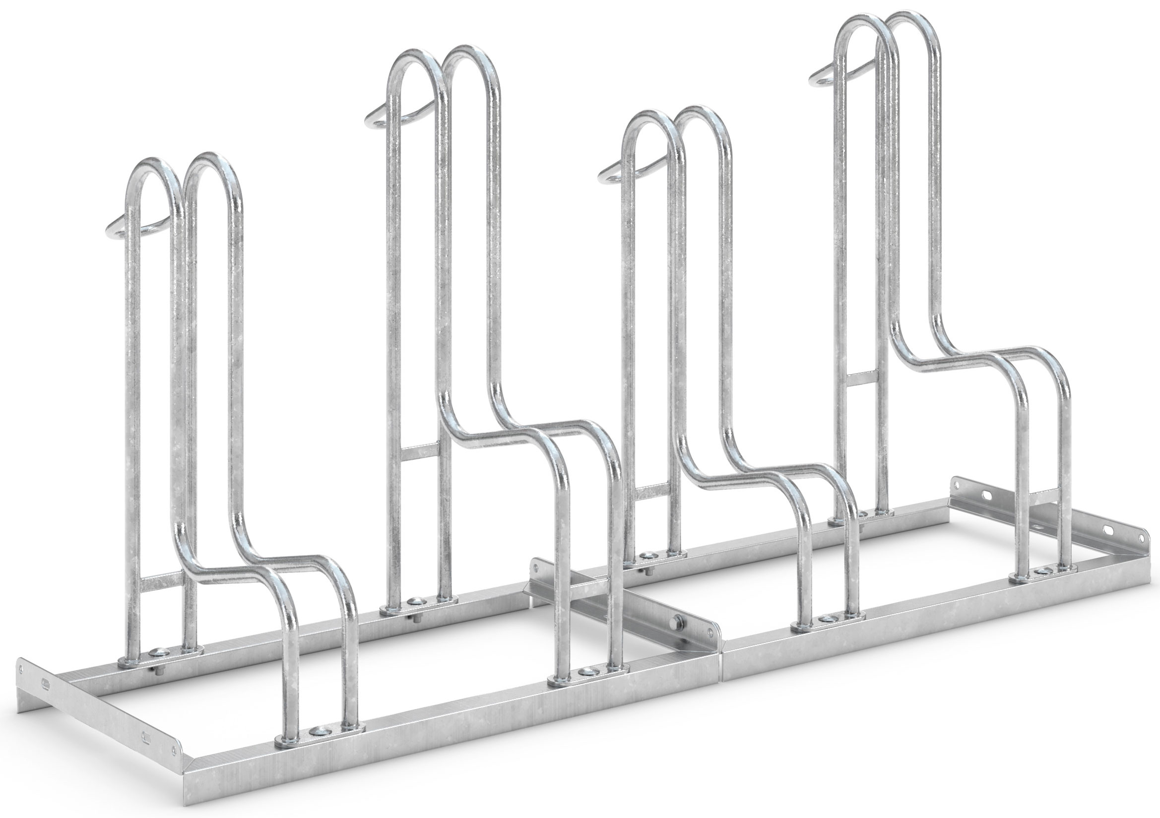 WSM Fahrradständer Standparker 4054 Stahl - 4 Einstellplätze Fahrradparker zweiseitig befahrbar schmal - Radabstand 350 mm - Bügelparker Stahl verzinkt  (WSM-105800004) Bild-01