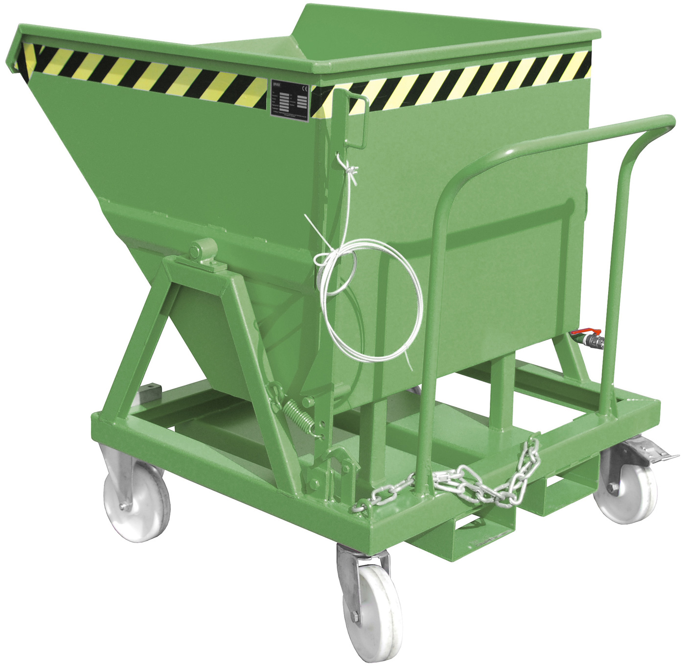 Bauer Muldenkipper SKS-400 - RAL 6011 Kippmulde 400 Liter für Stapler mit Lenkrollen und Ablasshahn - Schuttmulde resedagrün pulverbeschichtet (BA-4541-18-0000-4) Bild-01