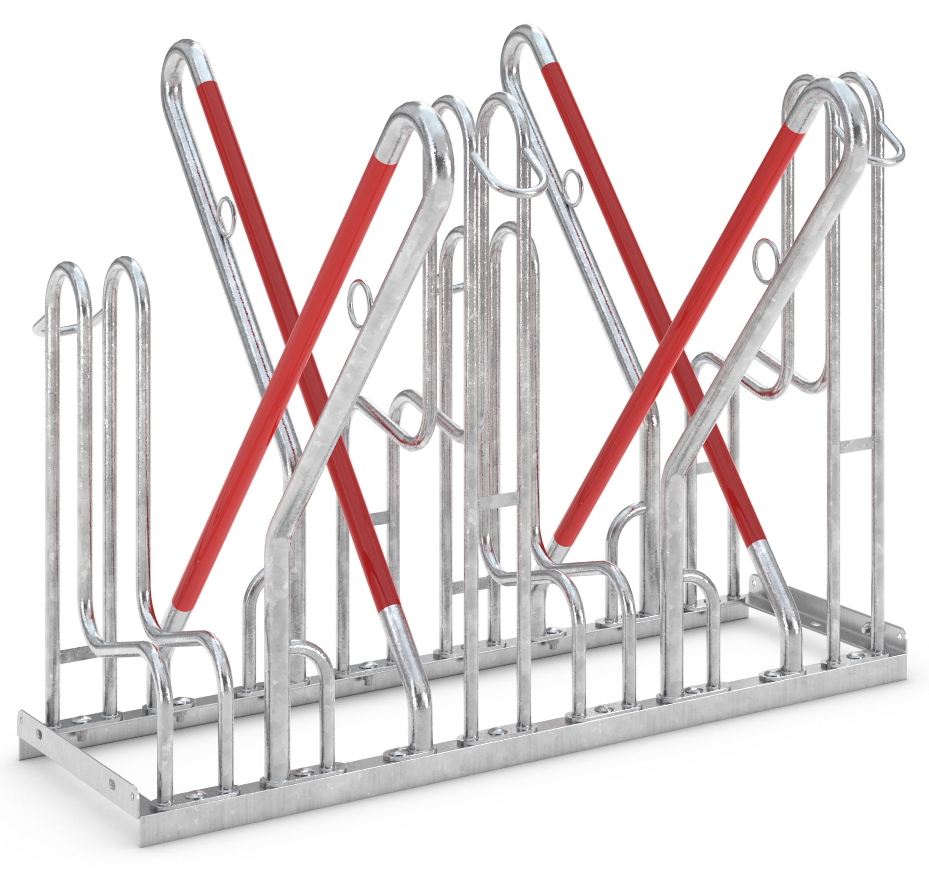 WSM Fahrradständer Anlehnbügel 4514 XBF Stahl - 4 Einstellplätze Anlehnparker mit Befestigungsösen zweiseitig befahrbar breit - Radabstand 540 mm - Bügelparker Stahl verzinkt  (WSM-105800135) Bild-01