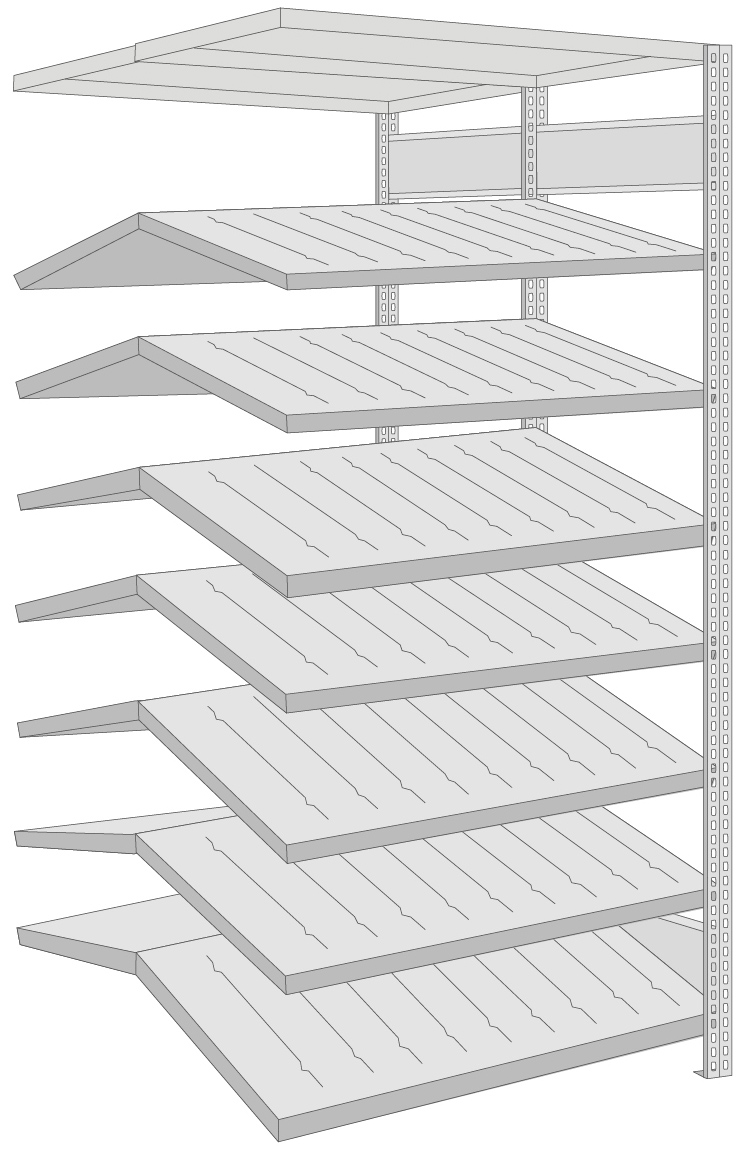 Regalwerk BERT Kanban-Regal doppelseitig Anbaufeld 2000 x 1005 x 500 mm Regal mit Tiefenriegel - Fachlast 250 kg - 14 Ebenen (RW-B3-82221-50) Bild-01