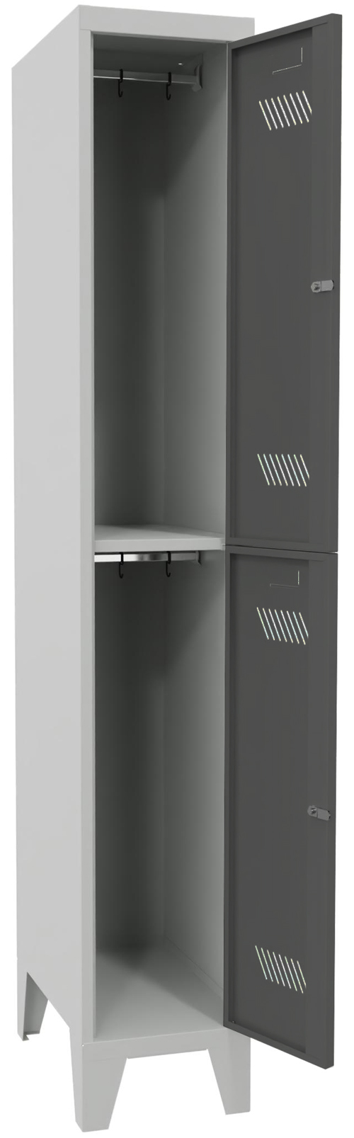 Pavoy Schließfach Spind mit Füßen 1850 x 300 x 500 mm - 2 Abteile mit Zylinderschloss - RAL 7035 | 7016 Schließfach Schrank Stahl Fachbreite 300 mm mit Kleiderstange - Korpus lichtgrau | Türen anthrazitgrau (PA-60260-123-031-735716) Bild-01