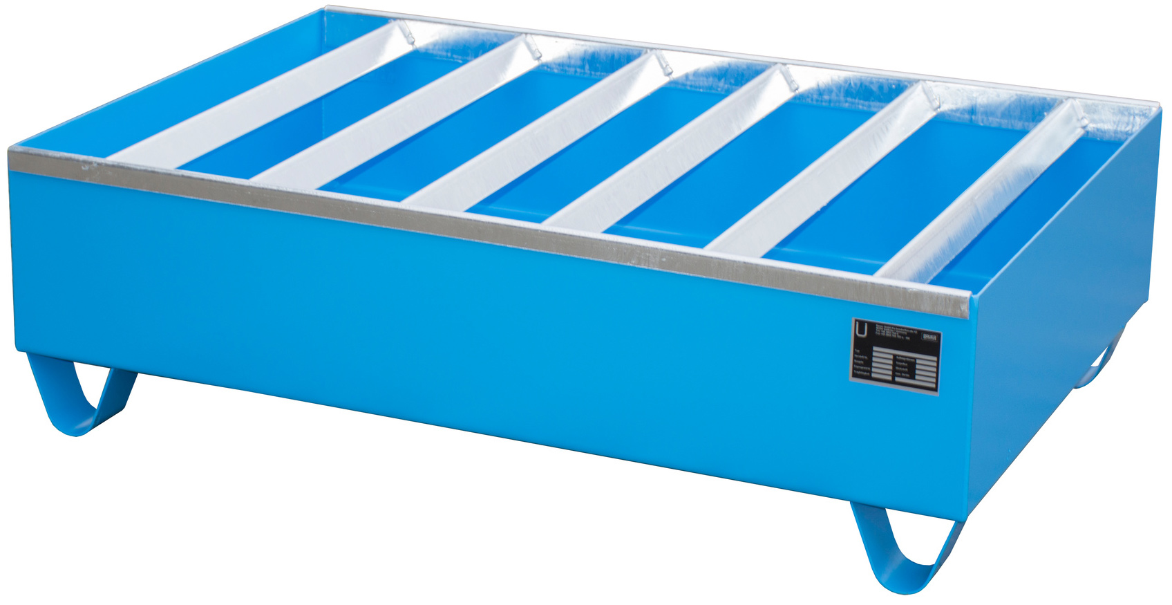 Bauer Auffangwanne Stahl PW 200-2 - RAL 5012 Gefahrstoffwanne lichtblau pulverbeschichtet mit Fassauflage - Stahlwanne mit 224 Liter Auffangvolumen (BA-4471-82-0000-3) Bild-01