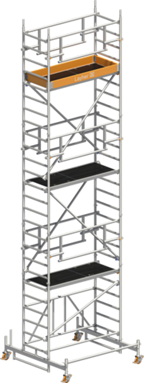 Rollgerüst Layher Zifa P2 SAFETY Plus hawego 1426216 - Arbeitshöhe 7,81 m fahrbares Gerüst mit Sicherheits-Doppelgeländer und höhenverstellbarer Lenkrolle 400 - Fahrgerüst Sicherheitsaufbau P2 mit Fahrbalken (LS-1426216-H) Bild-01