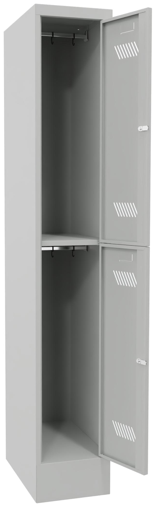 Pavoy Schließfach Spind mit Sockel 1850 x 300 x 500 mm - 2 Abteile mit Zylinderschloss - RAL 7035 Schließfach Schrank Stahl Fachbreite 300 mm mit Kleiderstange - Korpus lichtgrau | Türen lichtgrau (PA-60260-123-431-735) Bild-01
