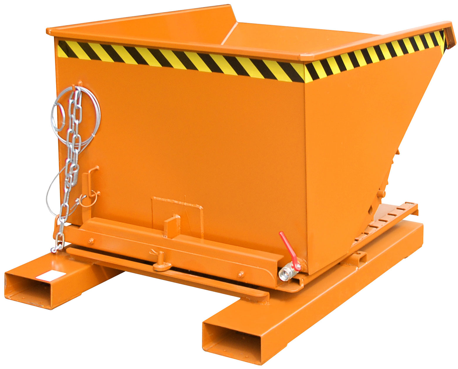Bauer Abrollkipper S3S-600 - RAL 2000 Kippmulde 600 Liter mit 3-seitiger Kippfunktion und Ablasshahn für Stapler - Schuttmulde gelborange pulverbeschichtet (BA-4498-73-0000-1) Bild-01