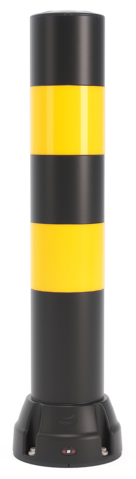 boplan Rammschutzpoller Bollard 170B schwarz | gelb Ø 170 mm - 1000 mm Anfahrschutz aus Kunststoff mit Aufprall-Kennzeichnung - Extrilene Rundpfostenzum aufdübeln RAL 9005 (BP-PPBO-170B-1000-S2BYZ) Bild-01