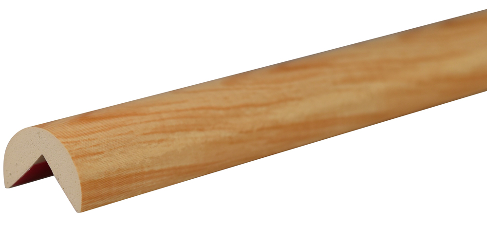 Knuffi Eckschutzprofil Typ A Ø 40 mm Holz natur PU - 1,00 m Standard Warnschutz Profil Rundprofil mit Winkelaussparung aus Polyurethan - Eckprofil Holzmaserung mit selbstklebenden Kanten (SM-PA-100083) Bild-01