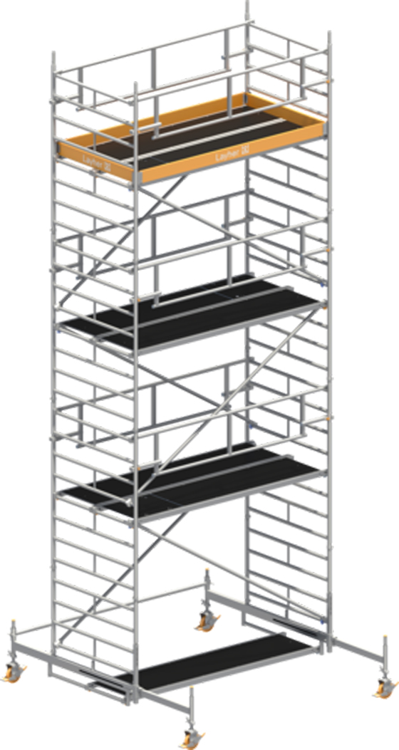 Fahrgerüst Layher Uni Breit P2 SAFETY Plus hawego 1422106 - Arbeitshöhe 8,38 m fahrbares Gerüst mit Sicherheits-Doppelgeländern und Diagonal-Optimierung - Rollgerüst Sicherheitsaufbau P2 mit verstellbaren Fahrbalken (LS-1422106-H) Bild-01