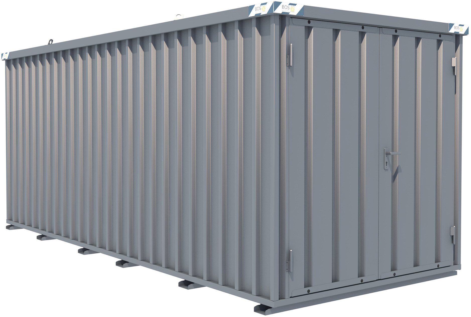BOS Schnellbaucontainer 5100 x 2100 x 2100 mm - 2-flügelige Tür auf 2 m Seite Lagercontainer mit Tür 1750 x 1890 mm - Materialcontainer Serie 5x2 m SC3000+ unmontiert (BOS-SC3000-5x2-SZ) Bild-01