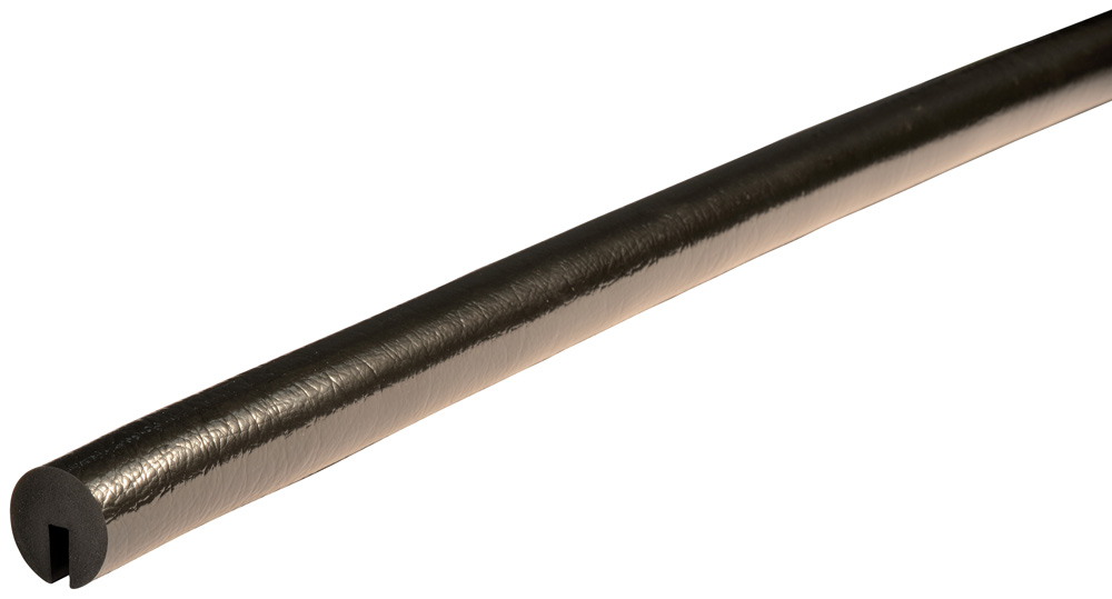 Knuffi Kantenschutzprofil Typ B+ Ø 50 mm gelb | schwarz PU - zweifarbig gestreift Warnschutz Profil Rundprofil mit U-Aussparung aus Polyurethan - Randprofil gestreift- verschiedenen Ausführungen (SM-C-PB-11011) Bild-01