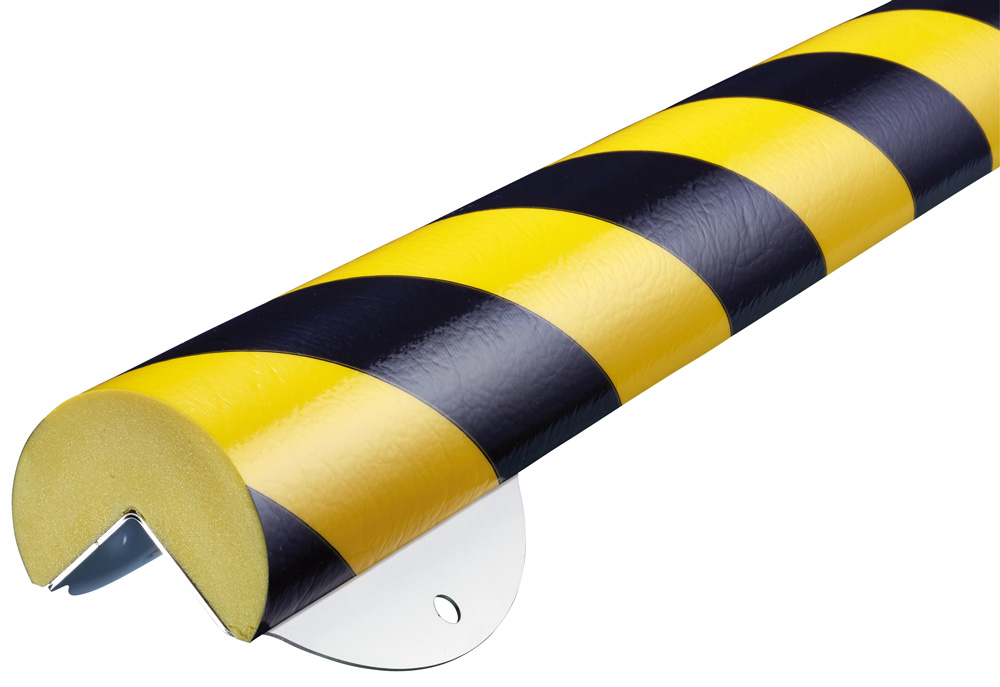 Knuffi Schutzprofil Kit Typ A+ Ø 60 mm PU - zweifarbig gestreift Warnschutz Profil Rundprofil mit Winkelaussparung aus Polyurethan - Eckprofil gestreift mit Befestigungswinkel - verschiedenen Ausführungen (SM-C-WPA-15820) Bild-01