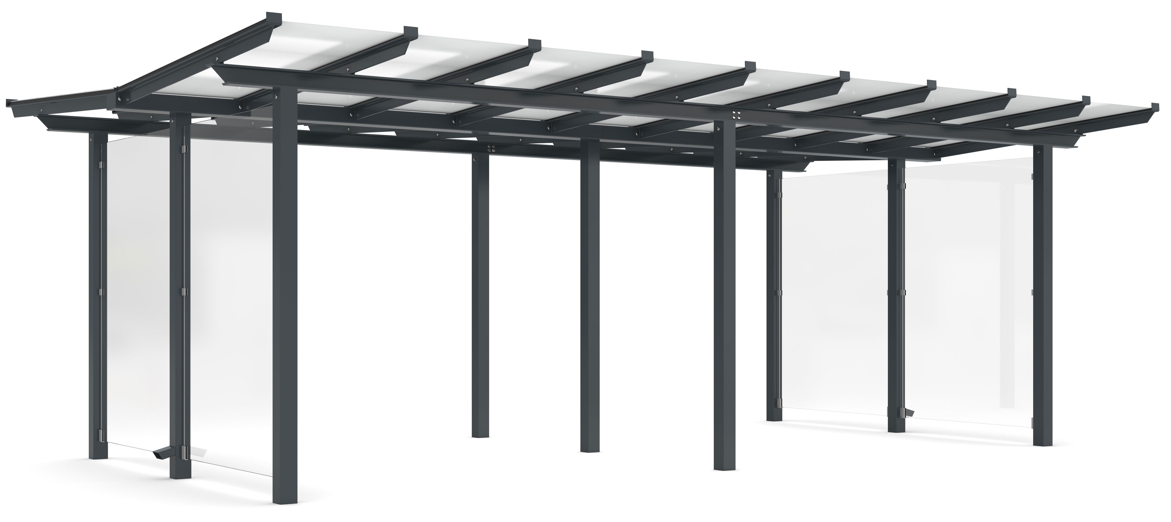 WSM Überdachung Passau doppelseitig - P24 UP Bausatz - RAL 7016 Unterstand Stahl pulverbeschichtet anthrazitgrau mit Glasdach - Wandelemente mit Glaseinsatz Glashell - zum Überpflastern (WSM-102100367) Bild-01